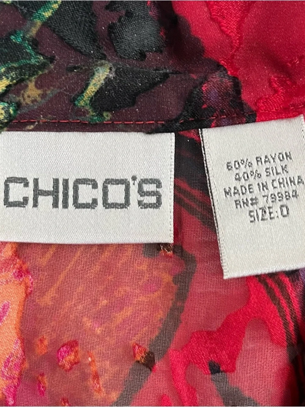 Chico's Poetcore Fuchsia & Black Floral V-Neck Long-Sleeve Blouse 40% Silk - Picture 5 of 5